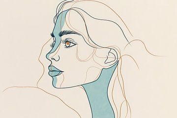 Profile drawing of a woman in blue tones by Poster Art Shop