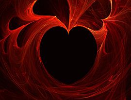 Form of a red heart shape on a black background by Eye on You