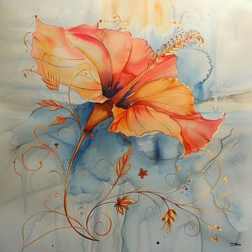 aquarel van een bloem van Gelissen Artworks