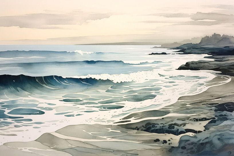 Aquarel golven abstract van Art & Soul Creations