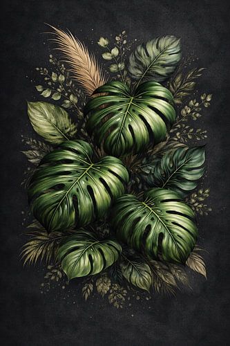 Monstera – Botanisches Arrangement als Wanddekoration im Naturstil