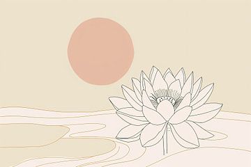 Minimalistische lotus bij zonsopgang tekening van Imperial Art House