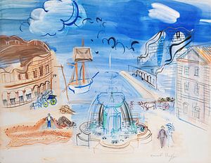 Raoul Dufy - Komposition am Hafen und am Brunnen (circa 1950)