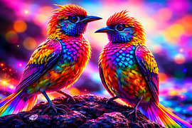 Couple d'oiseaux psychédéliques