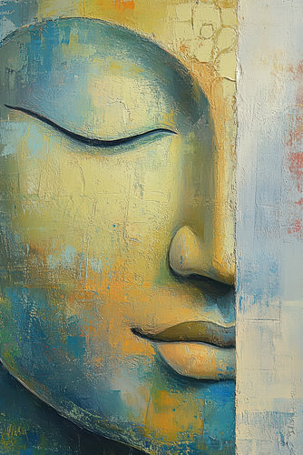 Abstraktes Buddha-Porträt im modernen Japandi-Stil