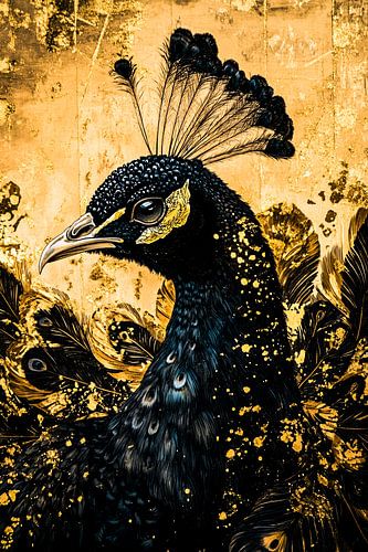 Pauw met gouden accenten