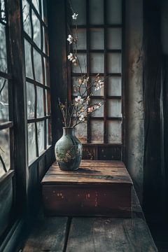 Japanse traditionale stilleven in huis op een houten tafel van Digitale Schilderijen