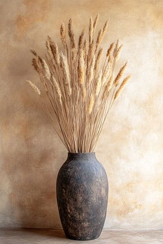 Donkere vaas met droogbloemen
