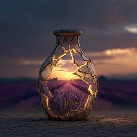 Lavender field and sunset in a stone vase by TheXclusive Art