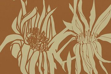 Grote witte bloemen op okergeel. Minimalistische botanische kunst van Abstract Minimalist Art