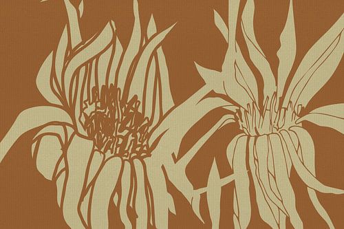 Grote witte bloemen op okergeel. Minimalistische botanische kunst