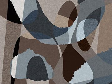 Blauw bruin grijs abstract geometrie van Dina Dankers