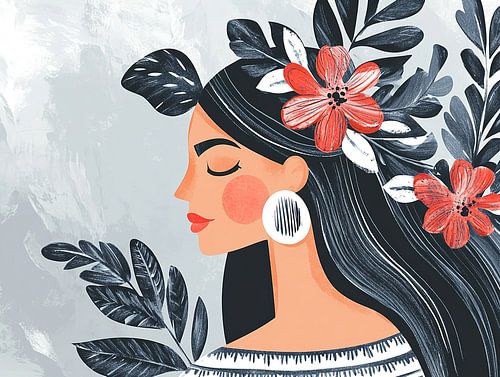 Femme zen | Femme zen avec boucle d'oreille et fleurs