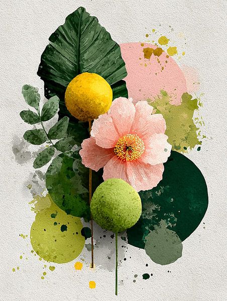 Pastel Flora – Roze Bloem &amp; Gele Bollen van Studio Ypie