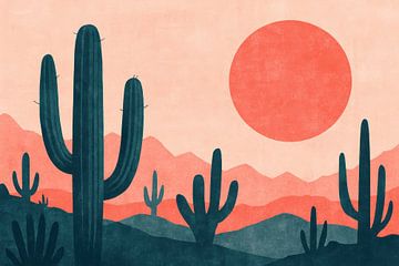 Stilisierte Wüste mit großer Sonne von Imperial Art House