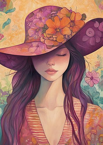 Femme avec des fleurs | Femme sereine coiffée d'un chapeau de fleurs sur Zen et Plus