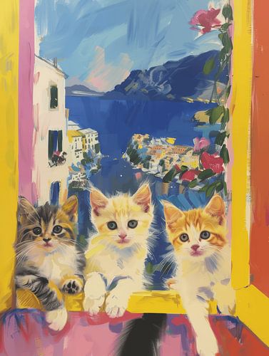 Drie schattige kittens in Italië