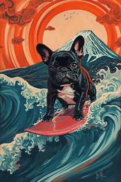 Bulldog Surfer by Wonderful Art