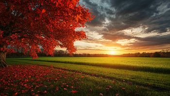 Autumn tree in a golden sunset