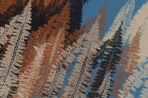 Varens bladeren II. Moderne botanische kunst in terracotta, ijsblauw, zwart en wit.