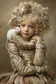 La petite fille et la souris - Portrait ludique en ivoire sur Dessins et peintures de Peter Pen