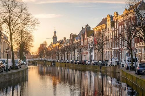 Het Rapenburg van Leiden in het ochtendlicht