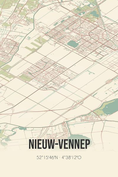 Alte Karte von Nieuw-Vennep (Nordholland) von Ortsdrucke