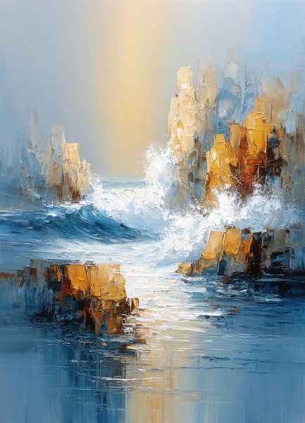 Waves on the rocks - Abstract oil painting by Niklas Maximilian