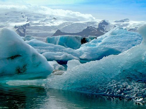 Drijvende ijsschotsen in het gletsjermeer Jökulsárlón, IJsland