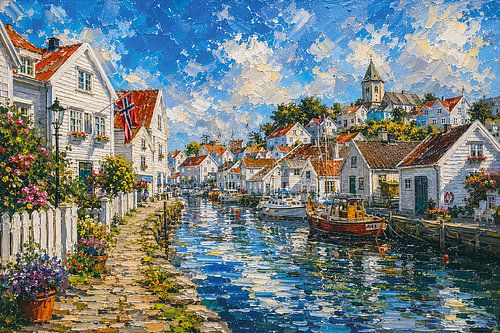 Skudeneshavn in Noorwegen, een impressionistisch schilderij.