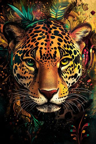 Levendig luipaard portret kunstwerk