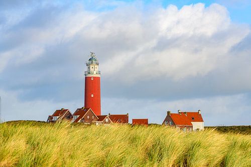 Texelse vuurtoren in de duinen tijdens een herfstochtend