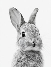 Bunny with Long Ears Portrait – Black and White Animal Art by StudioRemier