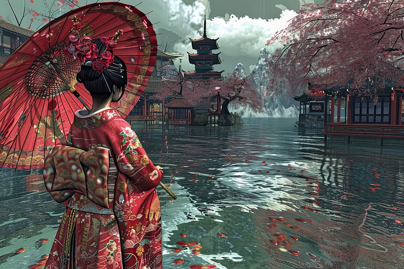 Geisha looks out over the water by Egon Zitter