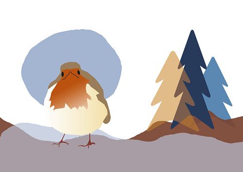 Roodborstje in de duinen, artwork