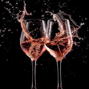 Rosé wijn in glas splash portret van TheXclusive Art