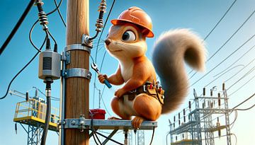 Eichhörnchen-Elektriker arbeitet am Strommast von artefacti