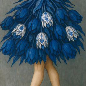Elegance in Blue - Tulip skirt with Delftware and blue heels by Kleurenrijk