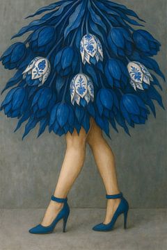 Elegance in Blue - Tulip skirt with Delftware and blue heels