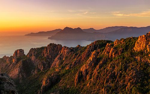 Evening red on the Calance de Piana, Corsica, France