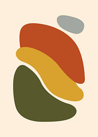 Abstracte organische vlekvormen in lagen van herfstkleuren met een zacht grijs accent van Adam Khabibi