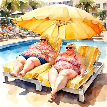 2 dames bien au chaud au bord de la piscine sur De gezellige Dames