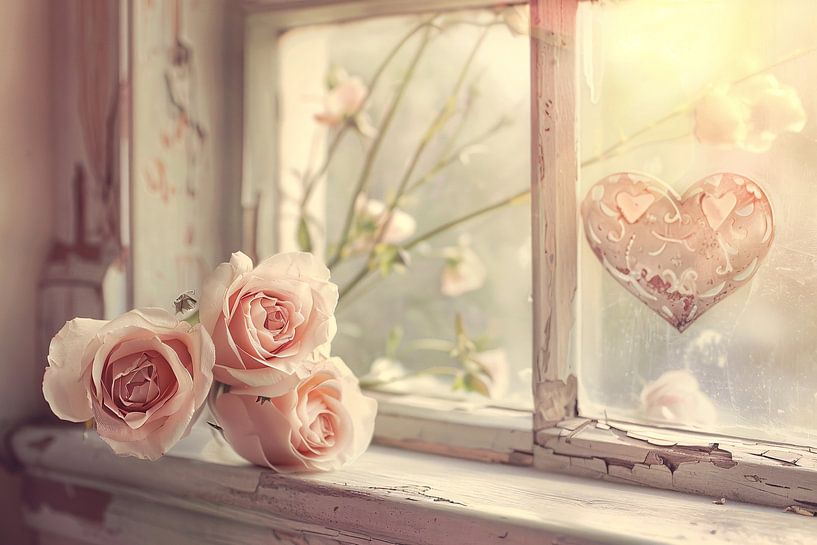 Impressionistische Rosen auf der Fensterbank von Art & Soul Creations