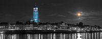 Panorama Lebuïnuschurch in Deventer with supermoon
