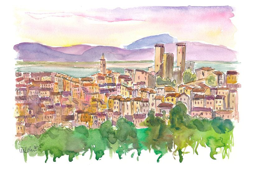 Pacentro Abruzzo uitzicht met middeleeuwse drie torens van Markus Bleichner