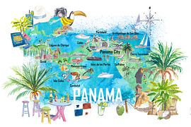 Panama Illustrierte Reisekarte mit touristischen Highlights und Panamericana von Markus Bleichner