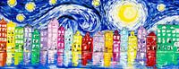 Sterrennacht boven Amsterdam van Artflow Schilderijen thumbnail