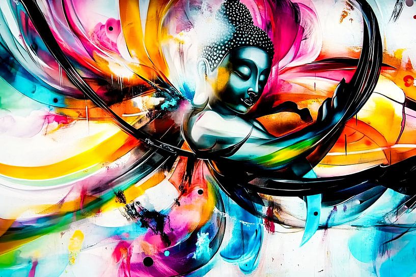 Kleurrijke abstracte Boeddha kunst van Art & Soul Creations