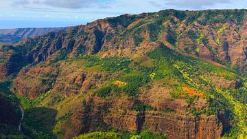 Helicopter view over Waimea Canyon, Kauai, Hawaii