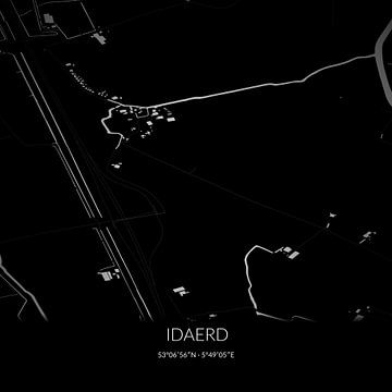 Zwart-witte landkaart van Idaerd, Fryslan. van Rezona